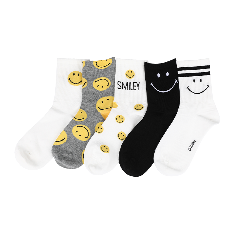 Grossisthandel för män antibakterier och svettabsorption ger fukttransporterande egenskaper för ökad komfort smileymönstrade casual crew strumpor