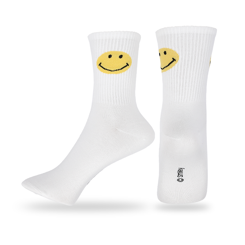 Grossisthandel för män antibakterier och svettabsorption ger fukttransporterande egenskaper för ökad komfort smileymönstrade casual crew strumpor