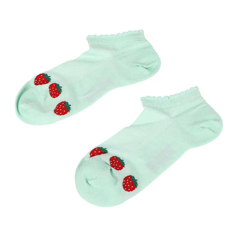 Grossistanpassade damer andas mesh jordgubbsmönstrad Y-sydd häl lågskurna sneaker ankelstrumpor strumpor