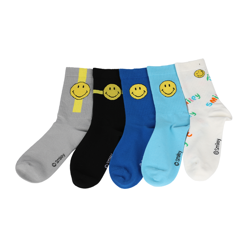 Skräddarsydda män casual crew strumpor med smiley emoji ansikten mönster och bokstäver, som är gjorda av högkvalitativ bomull, så strumpor är mjuka, bekväma, hållbara, andas och varma.