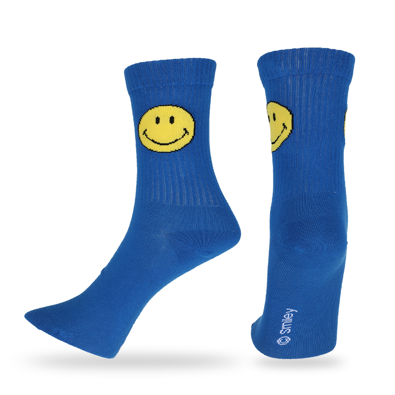 Skräddarsydda män casual crew strumpor med smiley emoji ansikten mönster och bokstäver, som är gjorda av högkvalitativ bomull, så strumpor är mjuka, bekväma, hållbara, andas och varma.