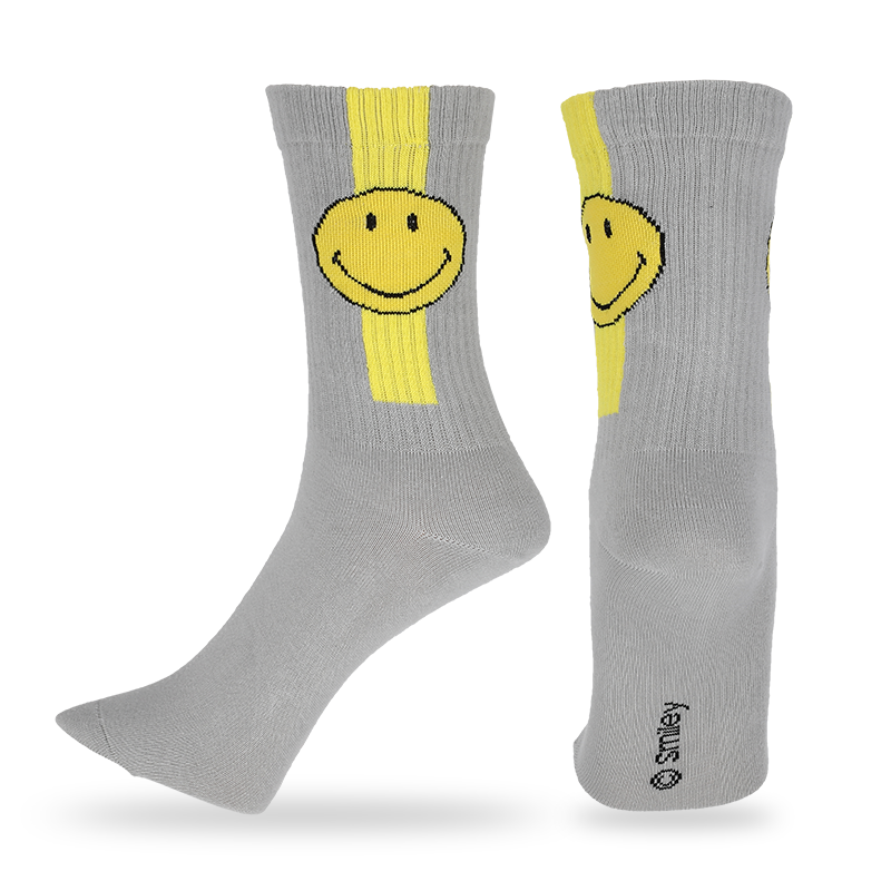 Skräddarsydda män casual crew strumpor med smiley emoji ansikten mönster och bokstäver, som är gjorda av högkvalitativ bomull, så strumpor är mjuka, bekväma, hållbara, andas och varma.