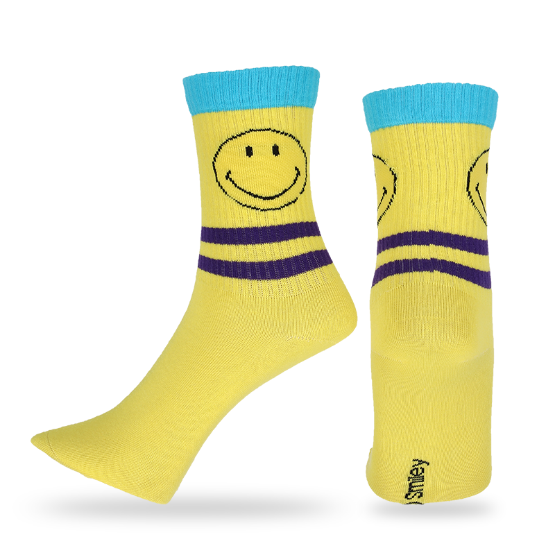 Skräddarsydda män casual crew strumpor med smiley emoji ansikten mönster och bokstäver, som är gjorda av högkvalitativ bomull, så strumpor är mjuka, bekväma, hållbara, andas och varma.