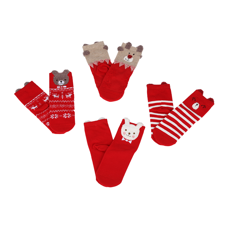 Barnmode bomull rik jacquard design 3D söt fjädergarna djur ansikte tub strumpor med 3D öron på bygel